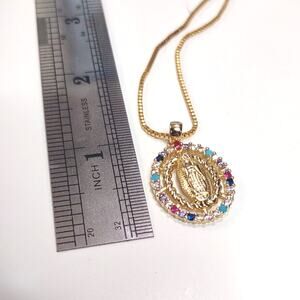 Gold Plated Sterling Silver Virgin Mary Gemstone Necklace Our Lady Christian